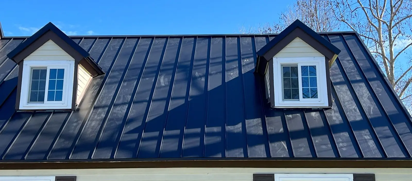 Metal roof front elevation and eave