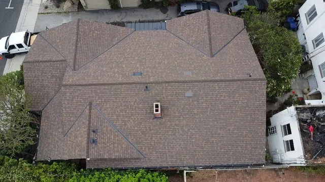 Asphalt shingle roof plan viewed from above