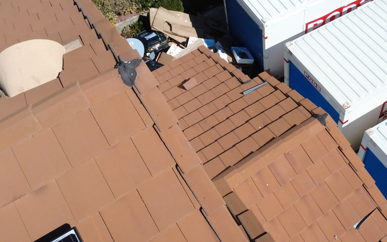 Brown tile roof viewed from above